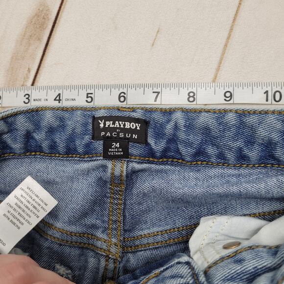 Pacsun Playboy back slash boyfriend jeans high rise painted logo - Picture 7 of 9
